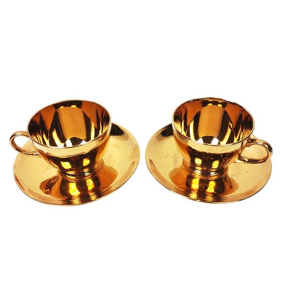 Antique Geo. H. Bowman & Son Gold Tea Cups Set Of 2 1920-40's Eggshell USA - Picture 1 of 10